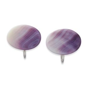 Vintage Purple Banded Agate Earrings Screw Back Clip On Silver Tone